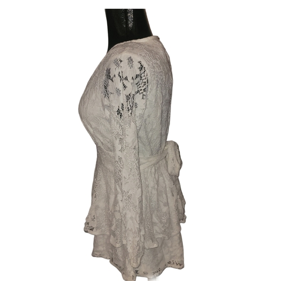 White Lace Overlay Ruffled Short Romper Jumpsuit S - Picture 6 of 8